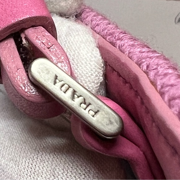 Prada Pink Wool Shoulder Tote Bag w/ Leather Trim on Handle-65AuthenticityCard - Picture 14 of 15
